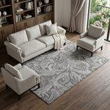 8' X 10' Gray And Ivory Paisley Washable Area Rug With UV Protection