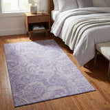 3' X 5' Lavender And Ivory Paisley Washable Area Rug With UV Protection