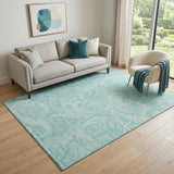 5' X 8' Teal And Ivory Paisley Washable Area Rug With UV Protection