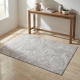 3' X 5' Taupe And Ivory Paisley Washable Area Rug With UV Protection