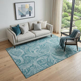 5' X 8' Turquoise And Ivory Paisley Washable Area Rug With UV Protection