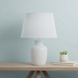 White Faux Silk Plain Drum Lamp Shade