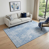 5' X 8' Blue And Ivory Abstract Washable Area Rug With UV Protection
