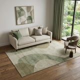 5' X 8' Beige And Olive Green Geometric Washable Area Rug With UV Protection