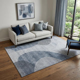 5' X 8' Blue And Ivory Geometric Washable Area Rug With UV Protection
