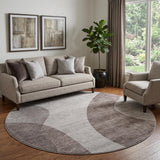 8' Coffee And Taupe Geometric Washable Round Rug With UV Protection