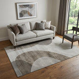 5' X 8' Taupe And Beige Geometric Washable Area Rug With UV Protection