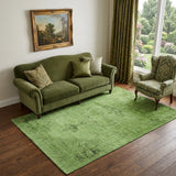 5' X 8' Artichoke Green And Gray Oriental Washable Area Rug With UV Protection