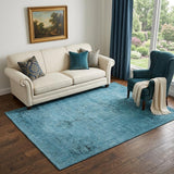5' X 8' Blue And Gray Oriental Washable Area Rug With UV Protection