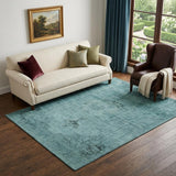 5' X 8' Teal And Ivory Oriental Washable Area Rug With UV Protection