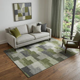 5' X 8' Olive Green Gray And Ivory Geometric Washable Area Rug With UV Protection