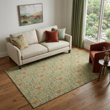5' X 8' Artichoke Green And Rust Floral Washable Area Rug With UV Protection