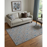 5' X 8' Coffee And Blue Floral Washable Area Rug With UV Protection