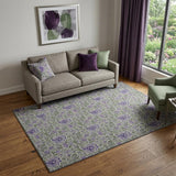 5' X 8' Olive Green And Purple Floral Washable Area Rug With UV Protection