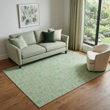 5' X 8' Sage And Ivory Floral Washable Area Rug With UV Protection