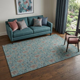 5' X 8' Teal And Brown Floral Washable Area Rug With UV Protection