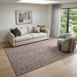 5' X 8' Copper And Gray Floral Washable Area Rug With UV Protection