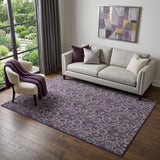 5' X 8' Eggplant And Gray Floral Washable Area Rug With UV Protection