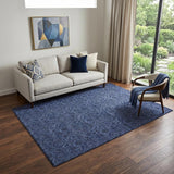 5' X 8' Navy Blue And Charcoal Floral Washable Area Rug With UV Protection