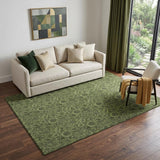 5' X 8' Olive Green And Charcoal Floral Washable Area Rug With UV Protection
