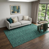 5' X 8' Teal And Charcoal Floral Washable Area Rug With UV Protection