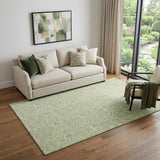 5' X 8' Artichoke Green And Silver Floral Washable Area Rug With UV Protection