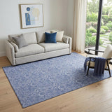 5' X 8' Denim Blue And Ivory Floral Washable Area Rug With UV Protection