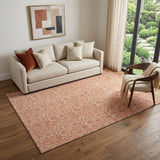 5' X 8' Salmon And Ivory Floral Washable Area Rug With UV Protection