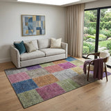5' X 8' Copper Blue And Purple Patchwork Washable Area Rug With UV Protection