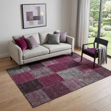 5' X 8' Merlot Gray And Burgundy Patchwork Washable Area Rug With UV Protection