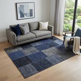 5' X 8' Navy Blue And Gray Patchwork Washable Area Rug With UV Protection