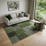 5' X 8' Olive Green And Gray Patchwork Washable Area Rug With UV Protection