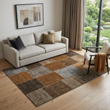 5' X 8' Rust Brown And Gray Patchwork Washable Area Rug With UV Protection