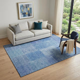 5' X 8' Denim Blue And Ivory Patchwork Washable Area Rug With UV Protection