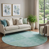 8' Teal And Ivory Patchwork Washable Round Rug With UV Protection