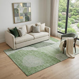 5' X 8' Artichoke Green And Ivory Abstract Washable Area Rug With UV Protection