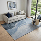 5' X 8' Blue And Ivory Abstract Washable Area Rug With UV Protection