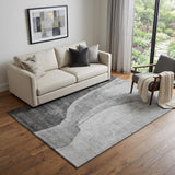 5' X 8' Gray And Ivory Abstract Washable Area Rug With UV Protection