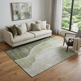5' X 8' Olive Green And Ivory Abstract Washable Area Rug With UV Protection