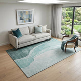 5' X 8' Teal And Ivory Abstract Washable Area Rug With UV Protection