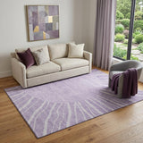5' X 8' Lavender And Ivory Abstract Washable Area Rug With UV Protection