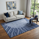 5' X 8' Navy Blue And Ivory Abstract Washable Area Rug With UV Protection