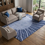 8' X 10' Navy Blue And Ivory Abstract Washable Area Rug With UV Protection
