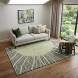 5' X 8' Olive Green And Ivory Abstract Washable Area Rug With UV Protection