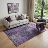 5' X 8' Eggplant And Gray Patchwork Washable Area Rug With UV Protection