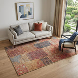 5' X 8' Red Blue And Gold Patchwork Washable Area Rug With UV Protection