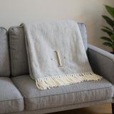 55" X 70" Gray And White Herringbone Cotton Blend I Throw Blanket with Tassels And Embroidery