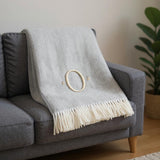 55" X 70" Gray And White Herringbone Cotton Blend O Initial Throw Blanket with Tassels And Embroidery