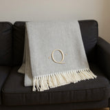 55" X 70" Gray And White Herringbone Cotton Blend Q Initial Throw Blanket with Tassels And Embroidery