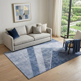 5' X 8' Blue And Ivory Geometric Washable Area Rug With UV Protection